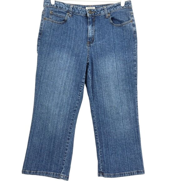 St. John's Bay Women's Cropped Jeans Size 12 Stretch Straight Leg Blue Mid Rise - Picture 1 of 9